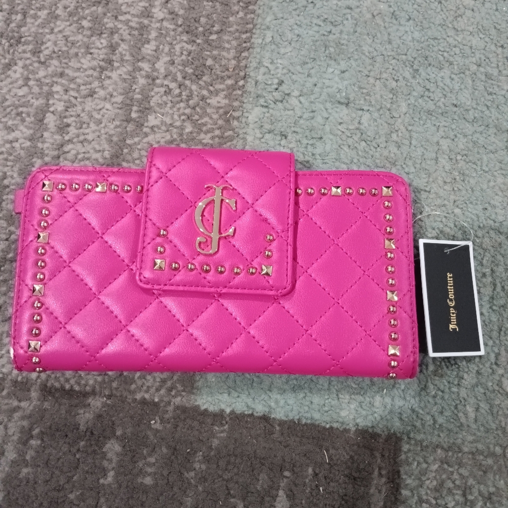 Juicy Couture Fuchsia Quilted Wallet with Studs